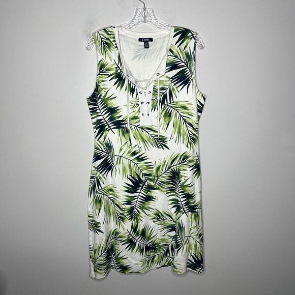 Chaps Dress Womens XL‎ White Green Palm Leaf Print Cotton Tropical Resort Wear - Picture 8 of 8